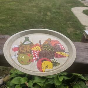 Vintage 1970s Wine Cheese Serving Tray 11" Retro Picnic Plastic Platter